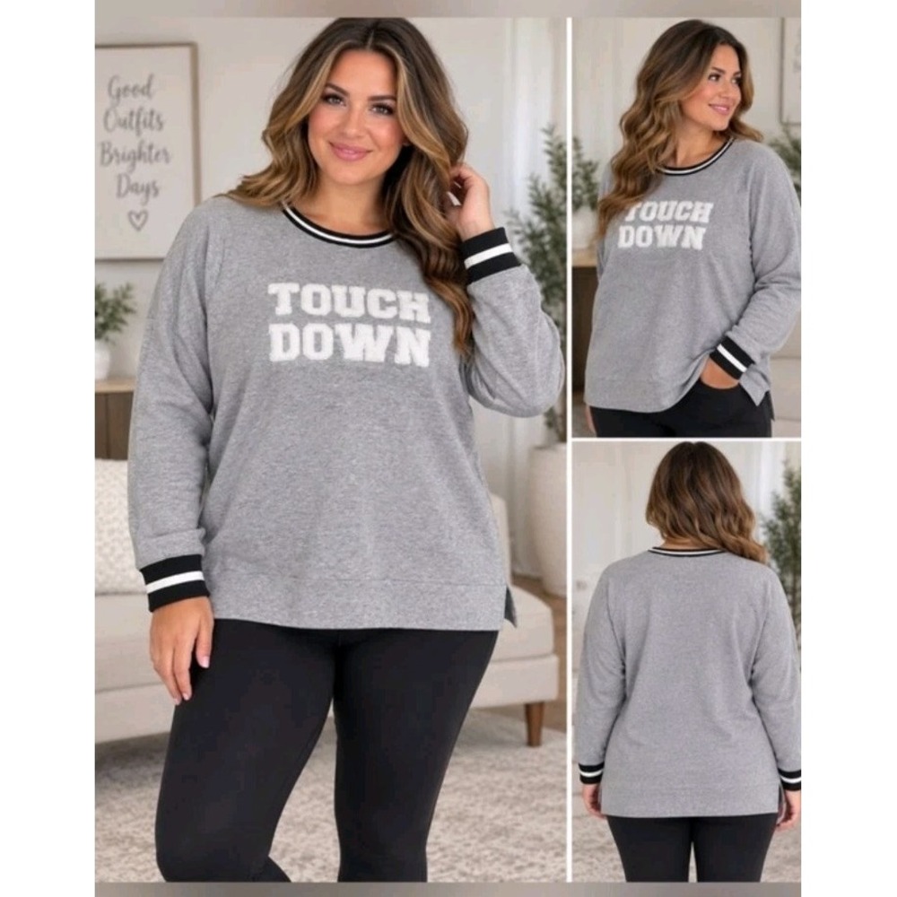 NWT Lane Bryant Gray Fuzzy Letter Touhdown Football Sweatshirt Sz 22/24 Autumn